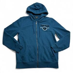 True Religion Blue Zip Hoodie Graphic Logo Sweatshirt Mens Medium